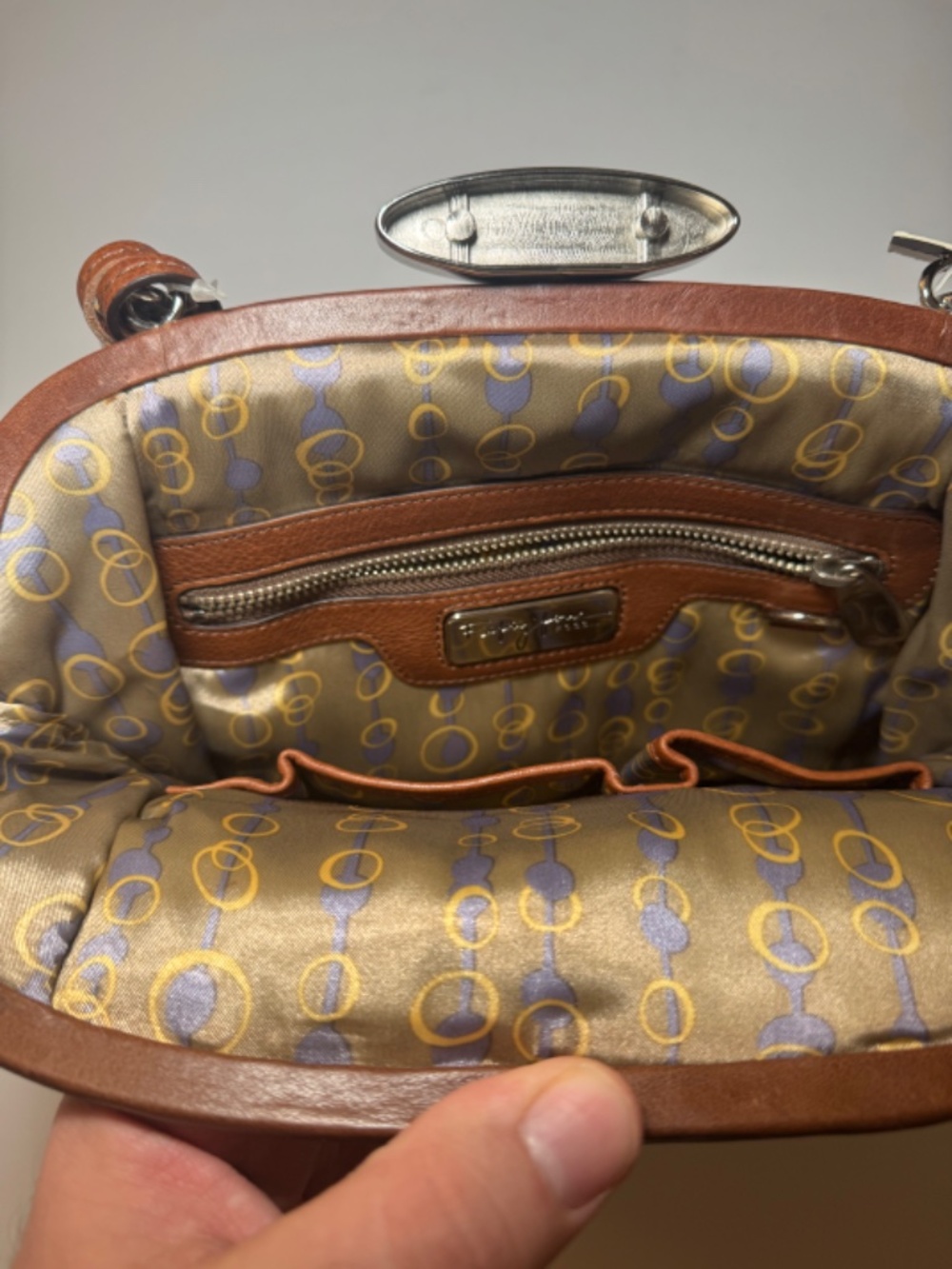 Fossil Fifty Four Brown Leather Frame Satchel Purse Handbag 13" x 12" - Picture 5 of 5